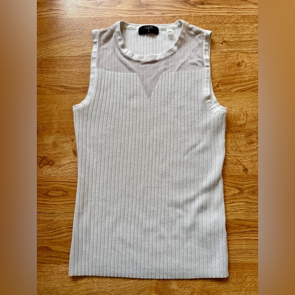 Tahari Tops - Tahari Grey Ribbed Tank with Sheer Detail